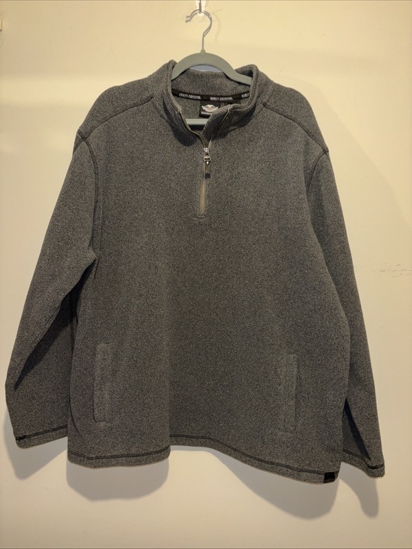Harley Davidson 1/4 Zip Jacket Fleece Gray Black Pullover Shirt Size XL Mens 54” gallery