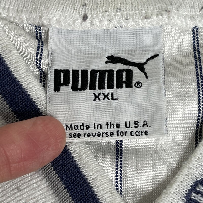 Vintage PUMA Pin Stripe Satin Warm Up Baseball Basketball Jersey Mens XXL White gallery