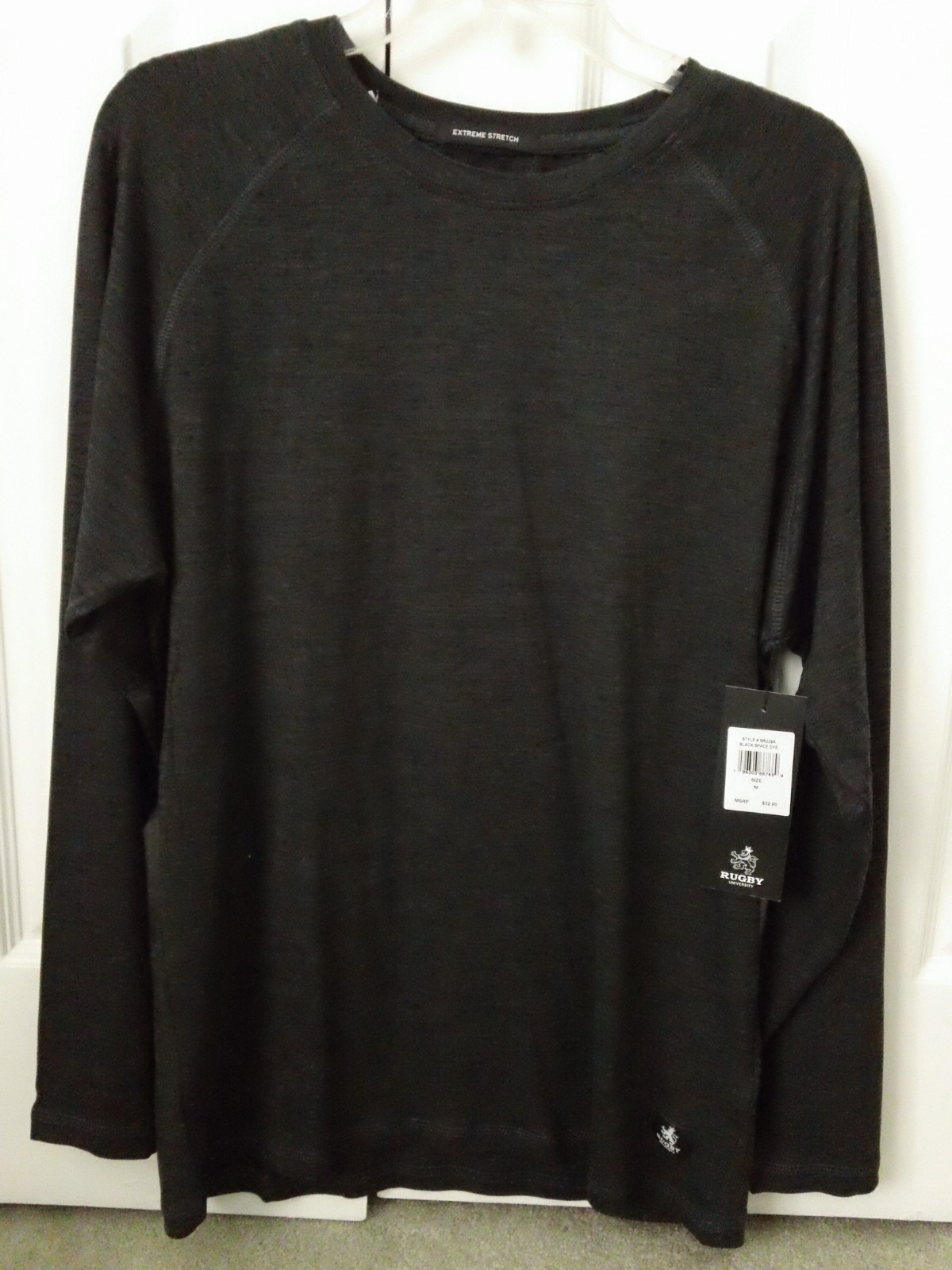 NWT Men's Size Medium Rugby University Extreme Stretch Black Space Dye L/S Shirt gallery