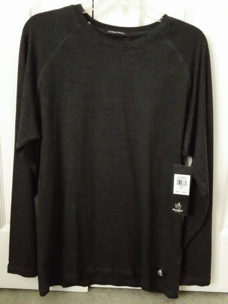 NWT Men's Size Medium Rugby University Extreme Stretch Black Space Dye L/S Shirt
