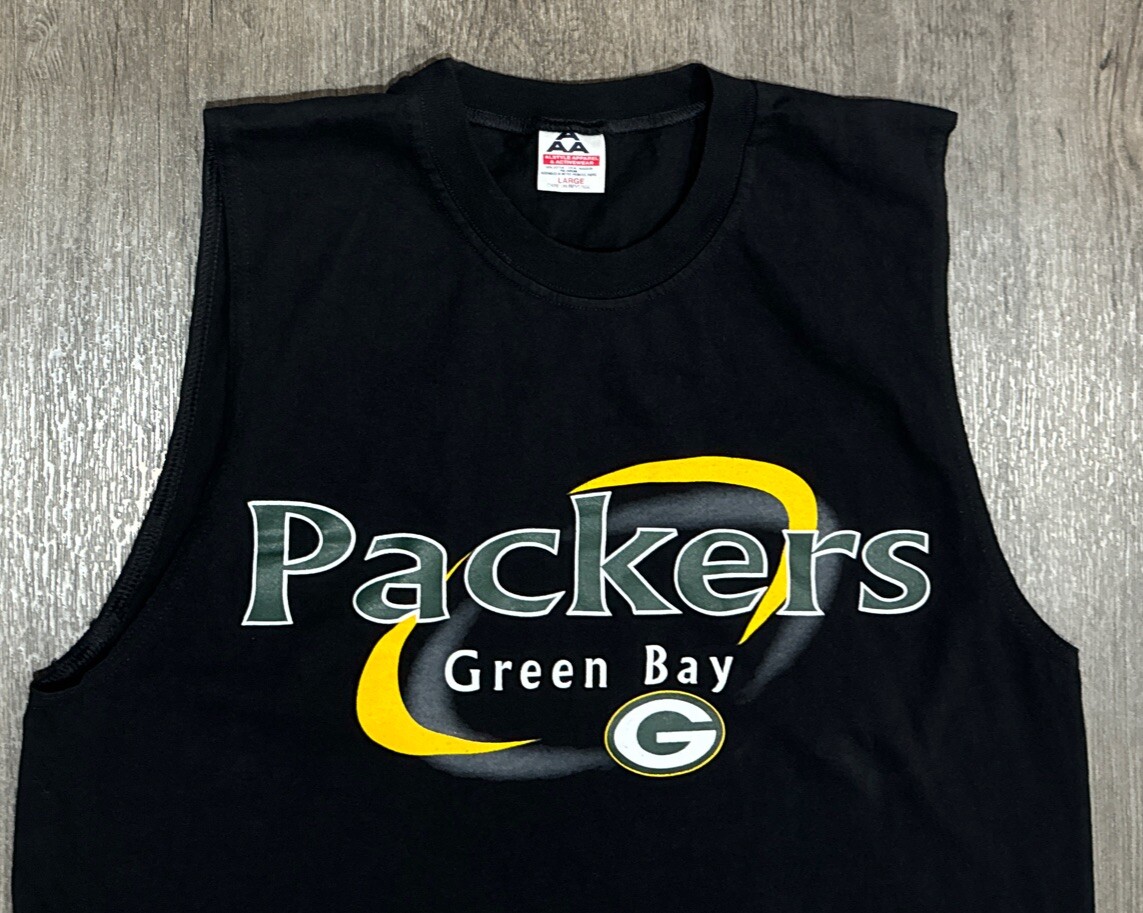 Green Bay Packers Tank Top Mens L Black Sleeveless 90s Cotton gallery