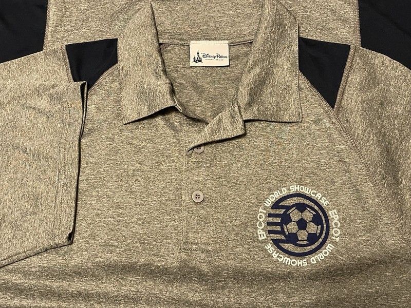 DISNEY EPCOT WORLD SHOWCASE SOCCER GRAY ATHLETIC PERFORMANCE POLO MEDIUM SPORTEK gallery