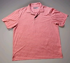 Roundtree & Yorke Performance Pink Striped Golf Lightweight Polo Shirt Mens XL