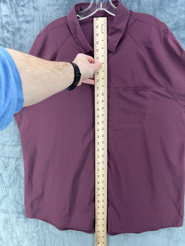 Lululemon Voyage Long Sleeve Button Down Shirt Red Stripe Mens XL XXL Stretch gallery