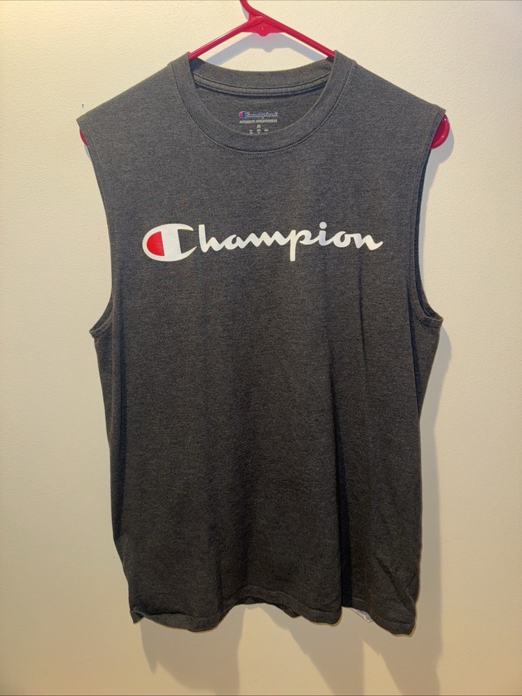 Champion Authentic Athletic-Wear Classic Script Tank Adult Grey Sz Medium