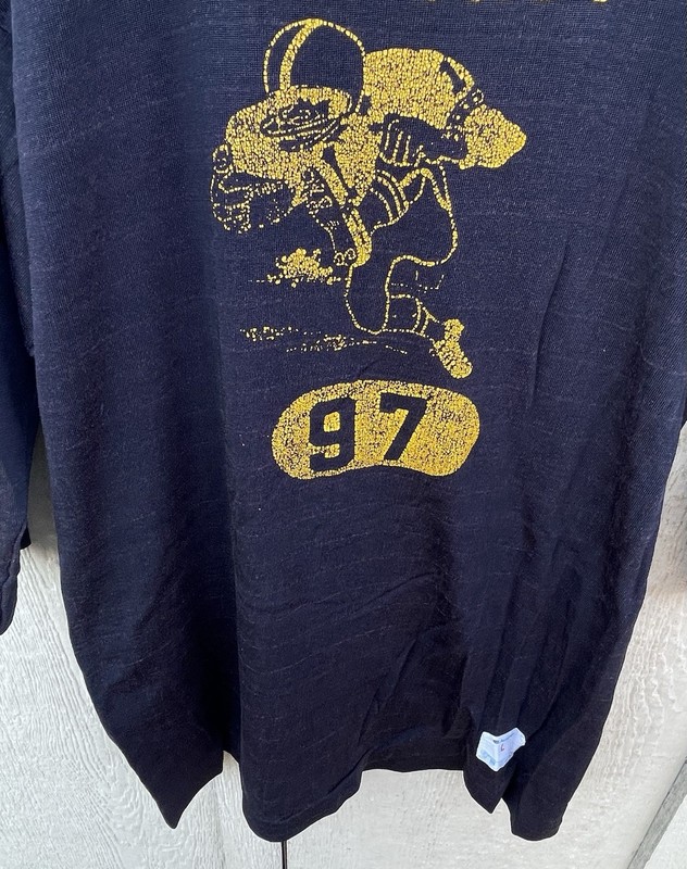 Vintage 70s Champion Thrashed Football Jersey Rayon Size Large Black East Troy gallery