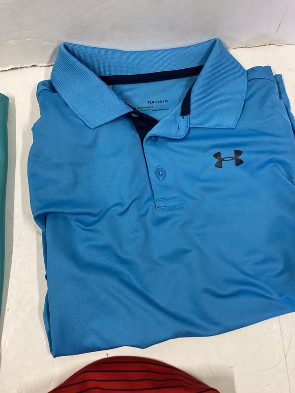 6 Under Armour Polos Size Youth Large ~ 2x Red,2 Blue & Teal/blue Half Button Up gallery