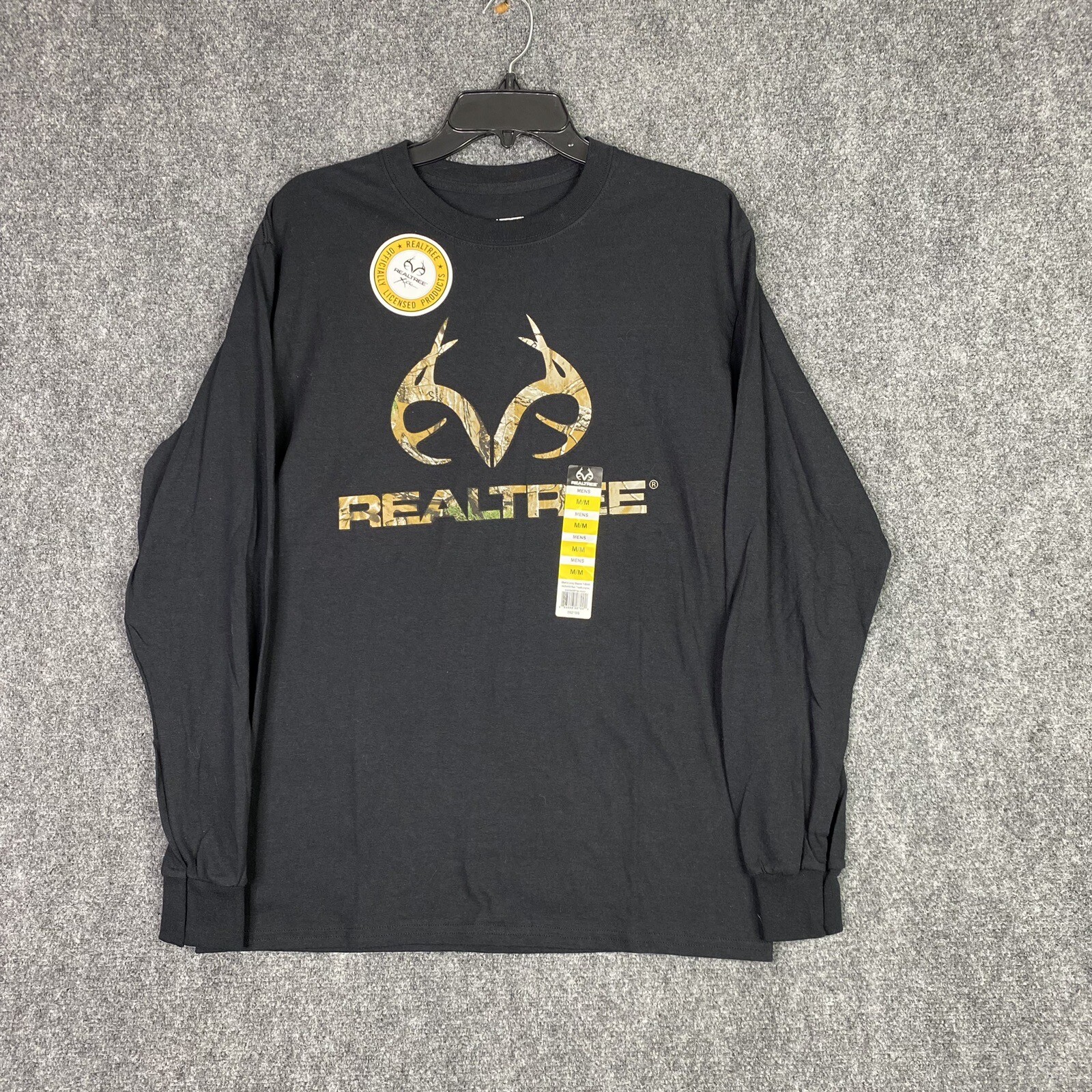 Realtree Mens Medium M Long Sleeve Shirt Black Camo Logo Cotton Outdoor - New gallery