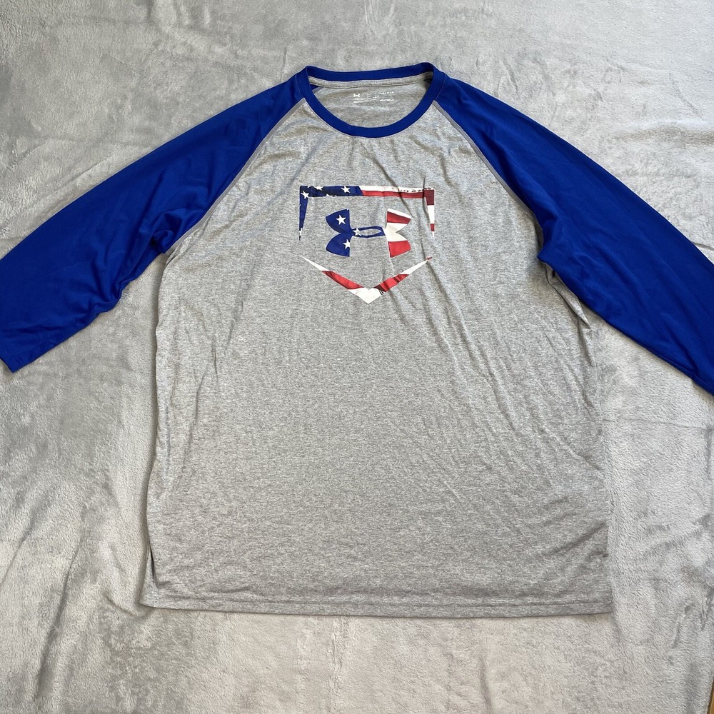 Under Armour Baseball Shirt Large Men’s Plate Icon American Flag 4th Of July