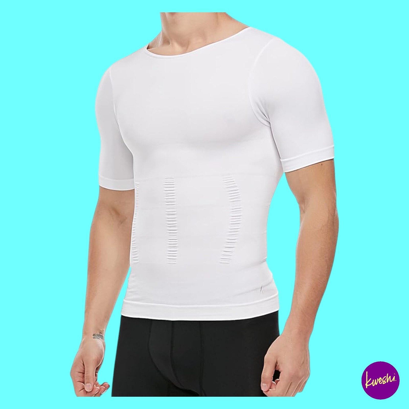 KOCLES Men's Compression Body Shaper T-Shirt, Cooling Slim Fit, White, UK M gallery