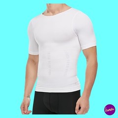 KOCLES Men’s Compression Body Shaper T-Shirt, Cooling Slim Fit, White, UK M