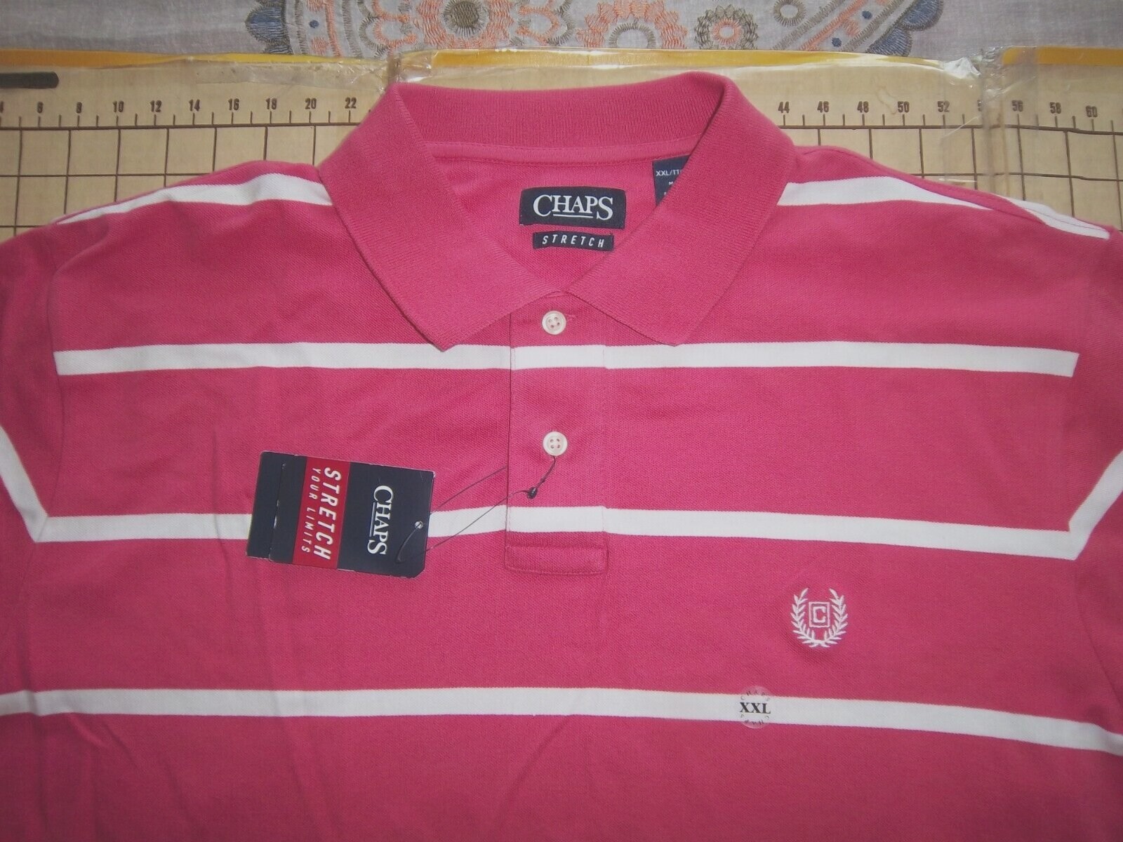 MENS CHAPS 2XLARGE PINK/WHITE STRIPED POLO SHIRT - NWT gallery