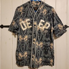 10 Deep Mens Jersey Top Short Sleeve Button Front Floral Size Medium