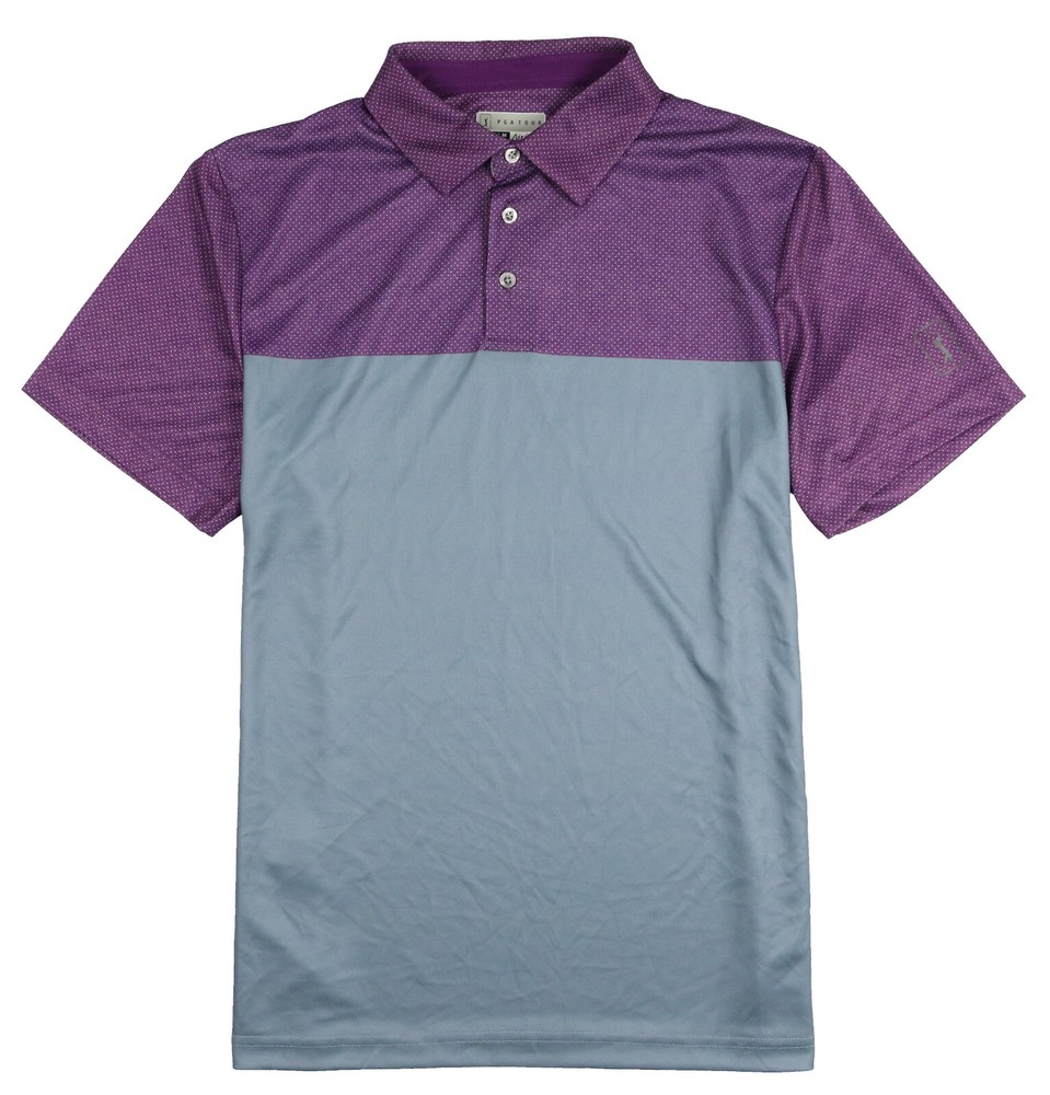 PGA TOUR Airflux Birdseye Block Polo Golf Shirt sz S Small Purple Gray