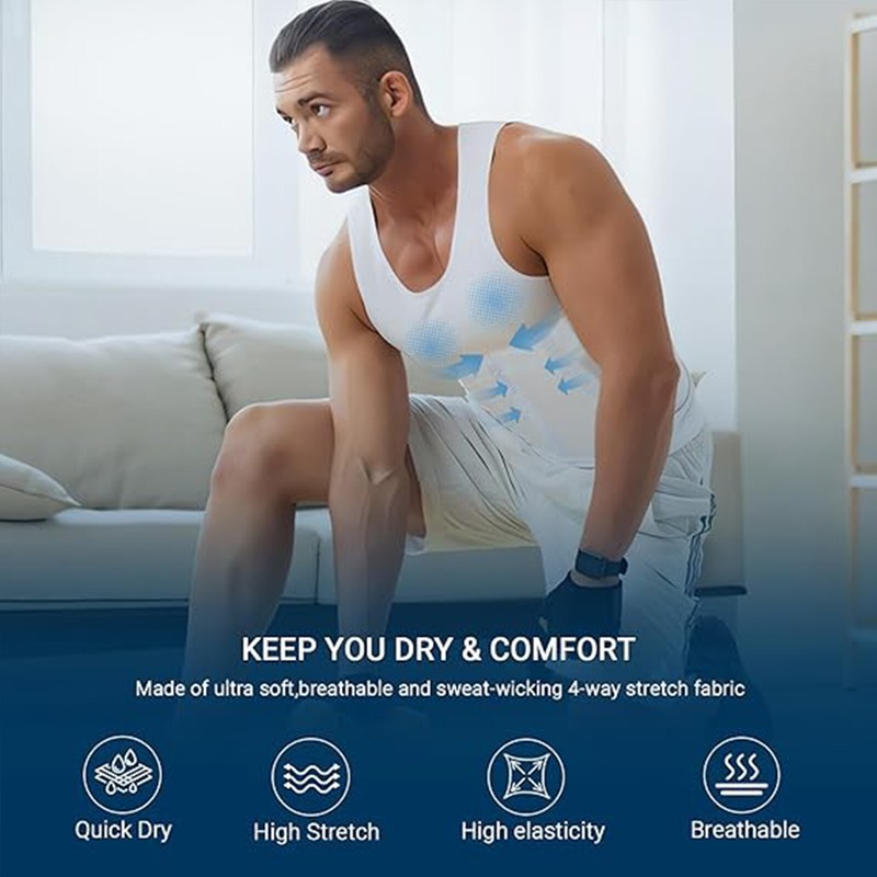 3PCS Mens Slimming Body Shaper Belly Chest Gynecomastia Compression Shirt Tank gallery