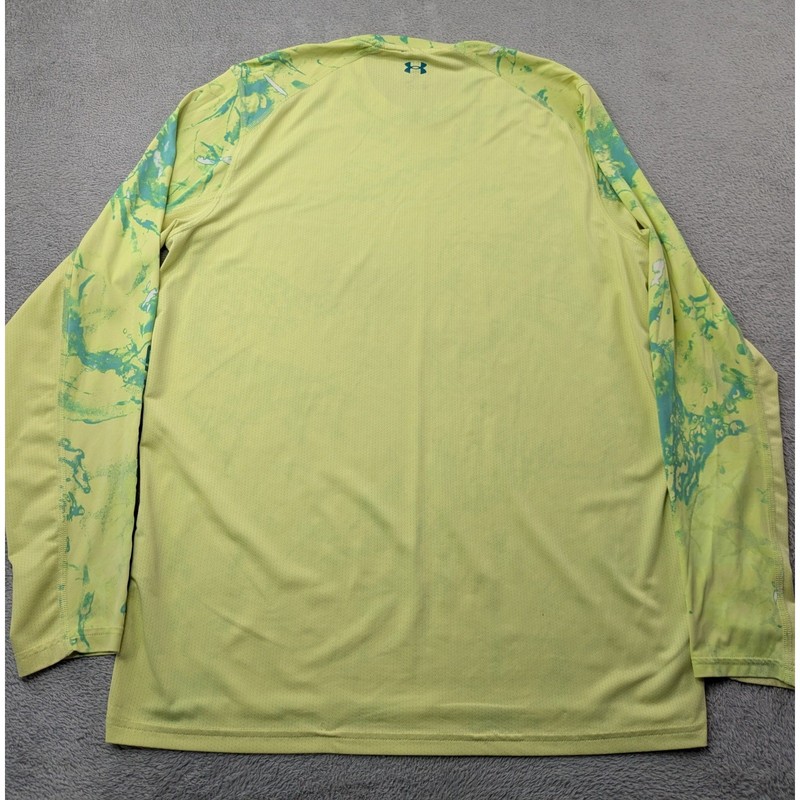 Under Armour Mens Size M Medium Long Sleeve ISO CHILL Fish Print T Shirt Yellow gallery