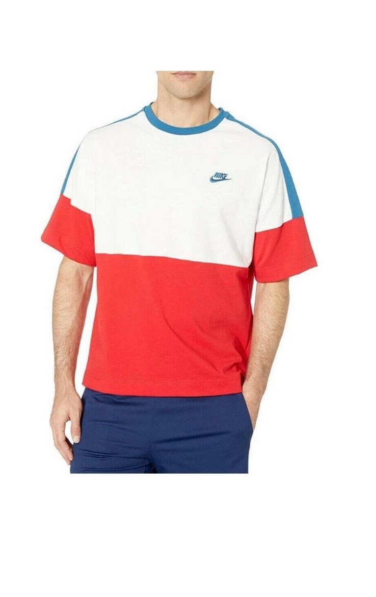 Nike Men's Red/White/Blue Colorblock Crew Jersey Shirt (CJ4296-657) - Size Large gallery