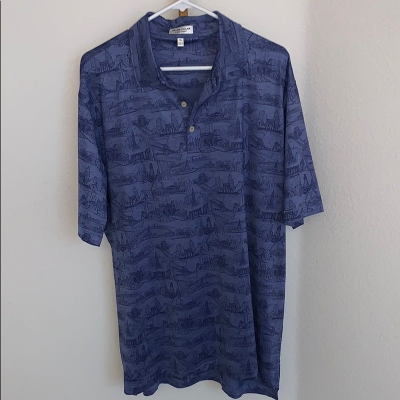 Peter Millar Men’s XL Blue Golf Polo Shirt Summer Comfort New York City Print gallery