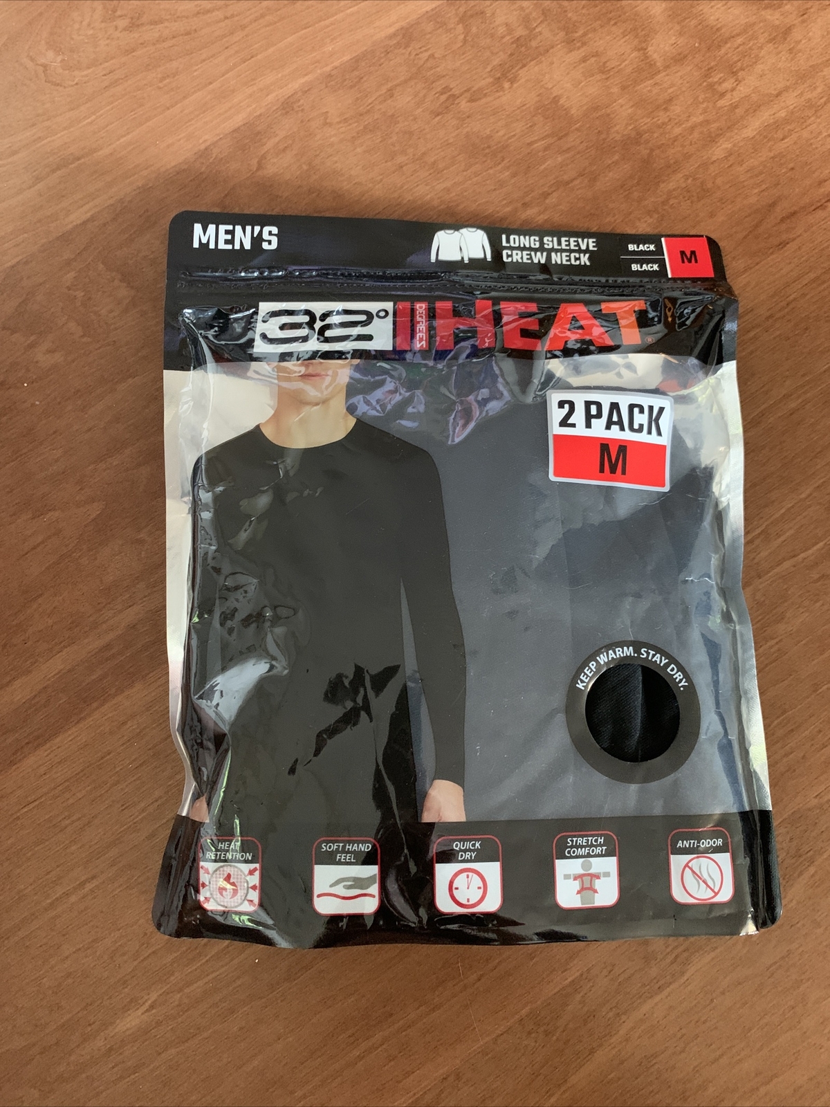 32 DEGREE Men's 2-Pack Lightweight Thermal Baselayer Crew Top, Black, M gallery