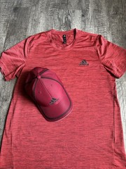Adidas Aeroready Red Performance Shirt & Hat Bundle Athletic Gym Training
