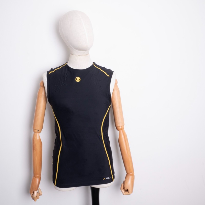 SKINS A200 Mens Compression Sleeveless Shirt Top Black Yellow Size S Fabric Tag gallery