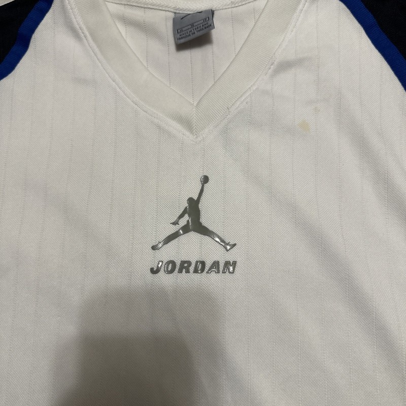 Nike Retro Air Jordan Mens Basketball Warm-up Jersey Wht/Blu/Blk Pinstripe Sz XL gallery