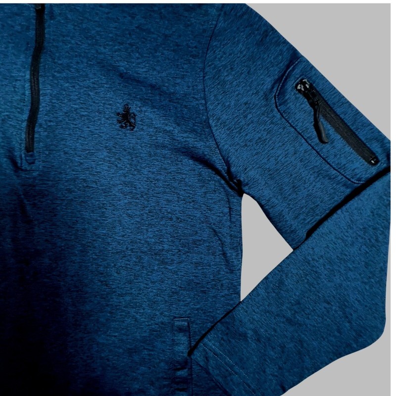 Rugby University Men's 1/4 Zip Pullover Extreme Stretch Marled Blue Shirt Small gallery