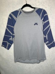 Nike SB Shirt Mens Small Gray Dri Fit 3/4 Sleeve Raglan Skateboarding
