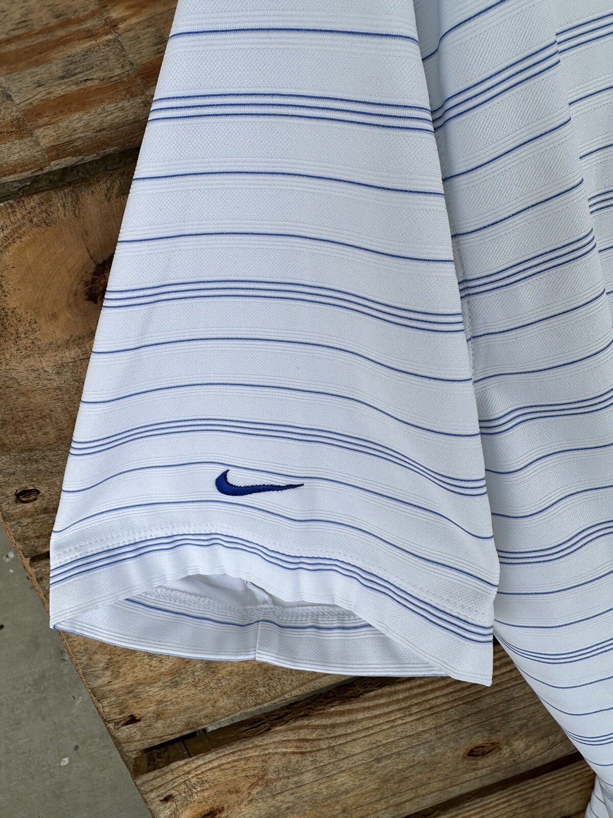 Nike Fit Dry Gold Polo Medium - White With Blue Stripes gallery
