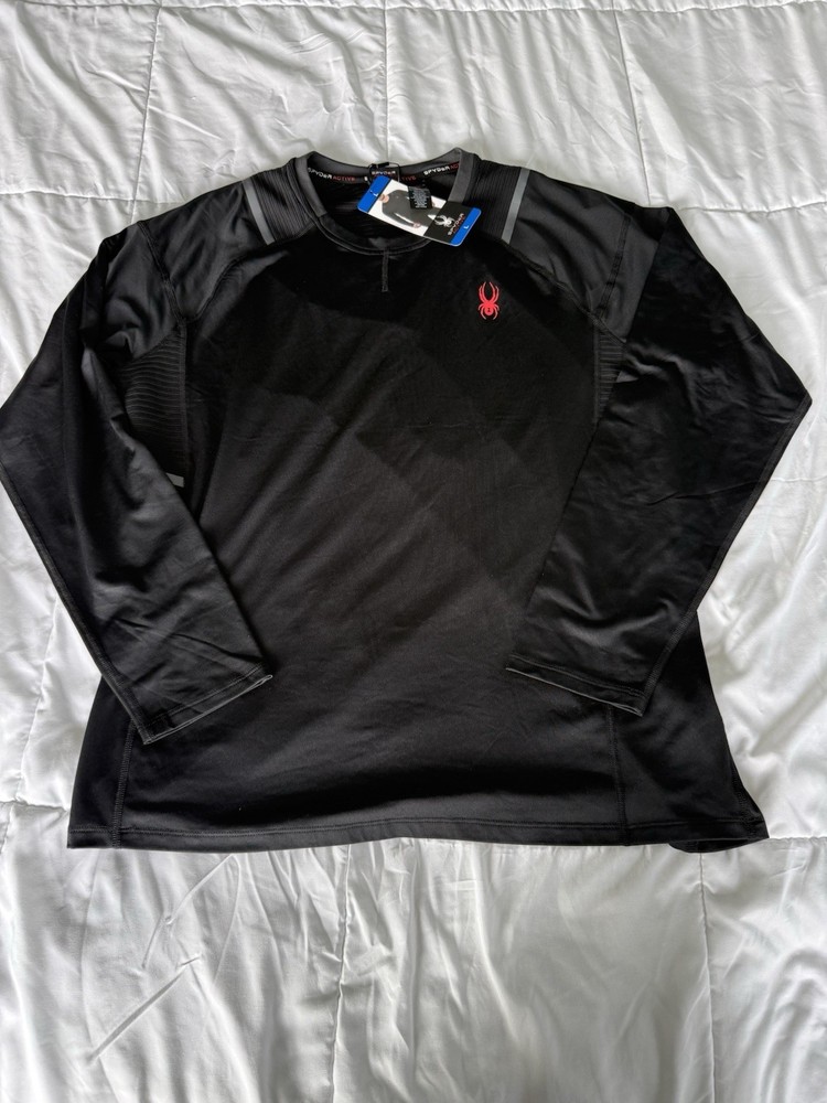 Spyder Active Blazing Black Long Sleeve Athletic T-Shirt Men’s L Moisture Wicki…