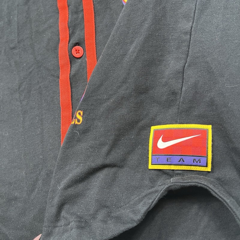 Nike Americana Top Flames Button Baseball Jersey Shirt Black Orange DV9642 Large gallery