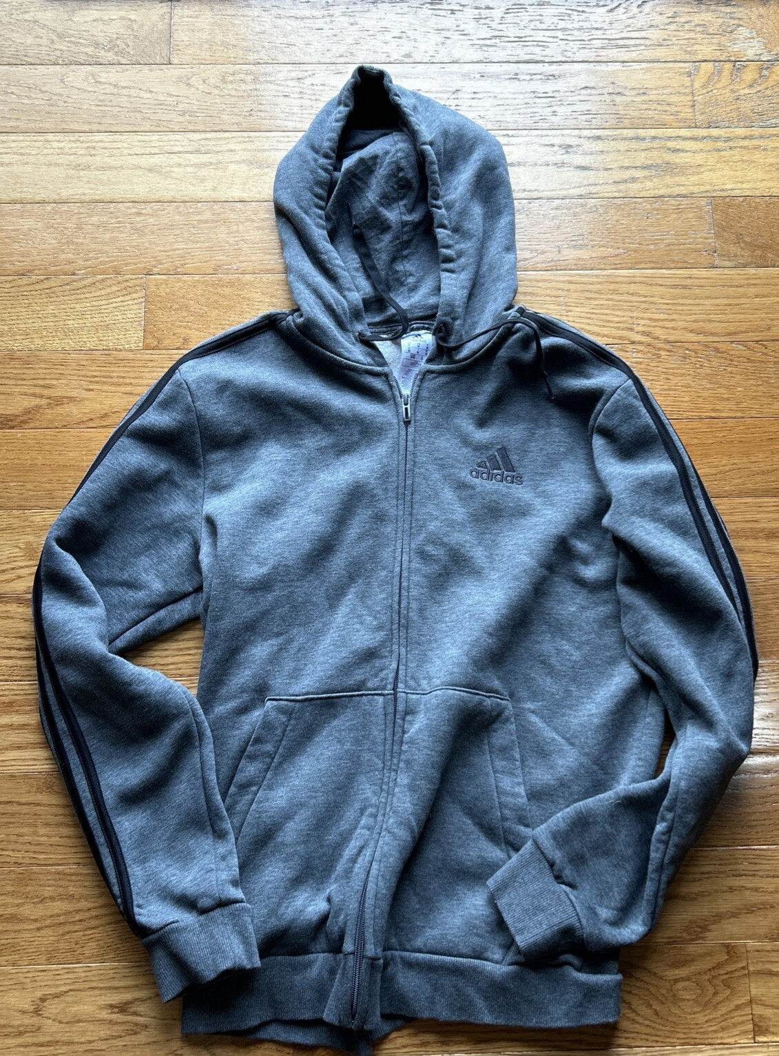 ADIDAS MEN’S ESSENTIALS GREY 3-Stripe Full Zip Fleece Hoodie - MEN'S Medium gallery