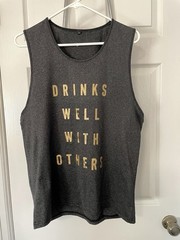 Black And Gold Graphic Tank Top “Drinks Well With Others” Size Large