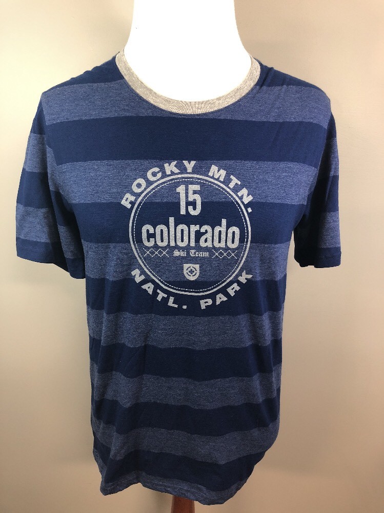 Rocky Mountain Colorado Striped Short Sleeve Graphic Souvenir T Shirt Large L gallery