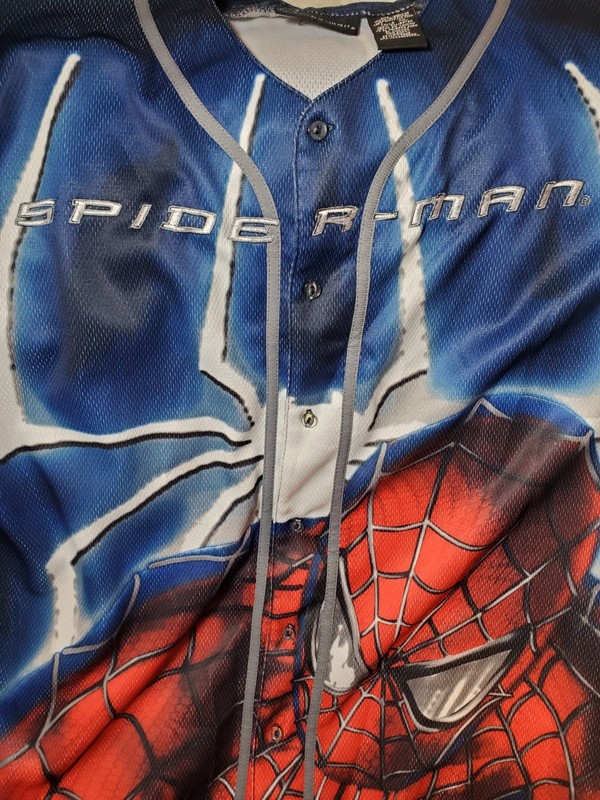 Rare VTG Spider Man 2002 Film Promo Button Front Baseball Jersey 2000s Blue XL gallery