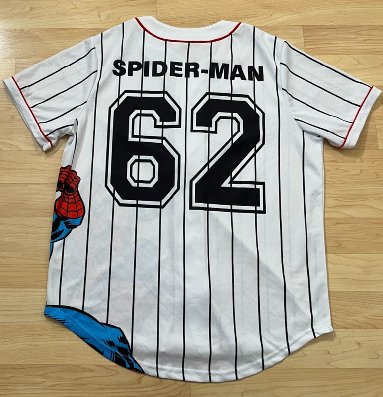 The Amazing Spider-Man Baseball Jersey #62 Men's L Marvel Striped Button Up gallery