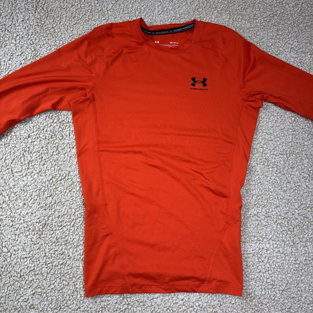 Under Armour HeatGear Compression LS Crew Shirt Orange Men's M 1361524