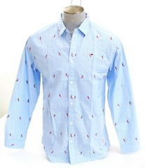 Tommy Jeans Blue & White Stripe Chili Pepper Long Sleeve Button Front Shirt Mens