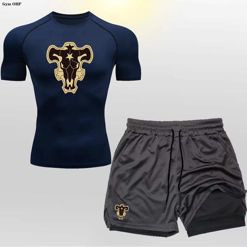 New Compression Set for Men Anime Printed Compression Shirt+2 in 1 Double Layer gallery