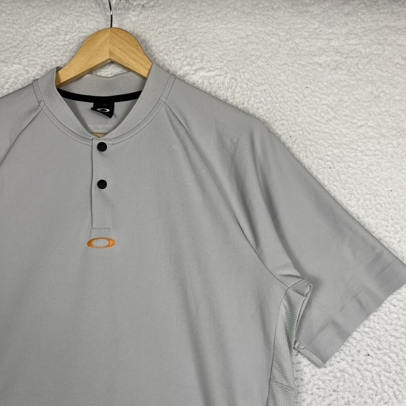 Oakley Polo Shirt Blade Collar Gray Snap Button Large Performance Fit Athletic gallery