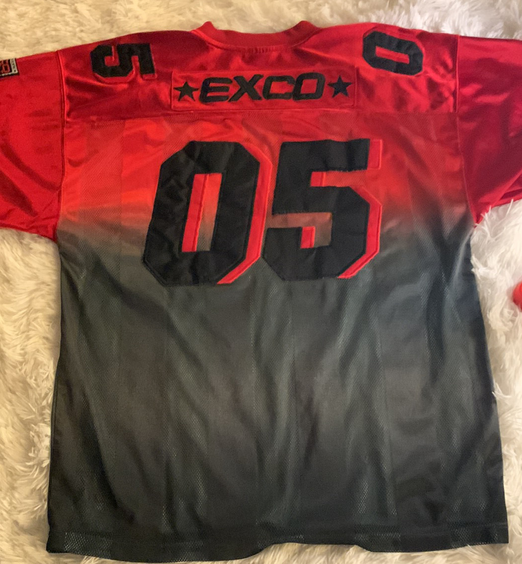 VINTAGE MENS EXCO JERSEY RED GRAY SIZE MEDIUM BUY 3 JERSEYS GET 1 FREE gallery