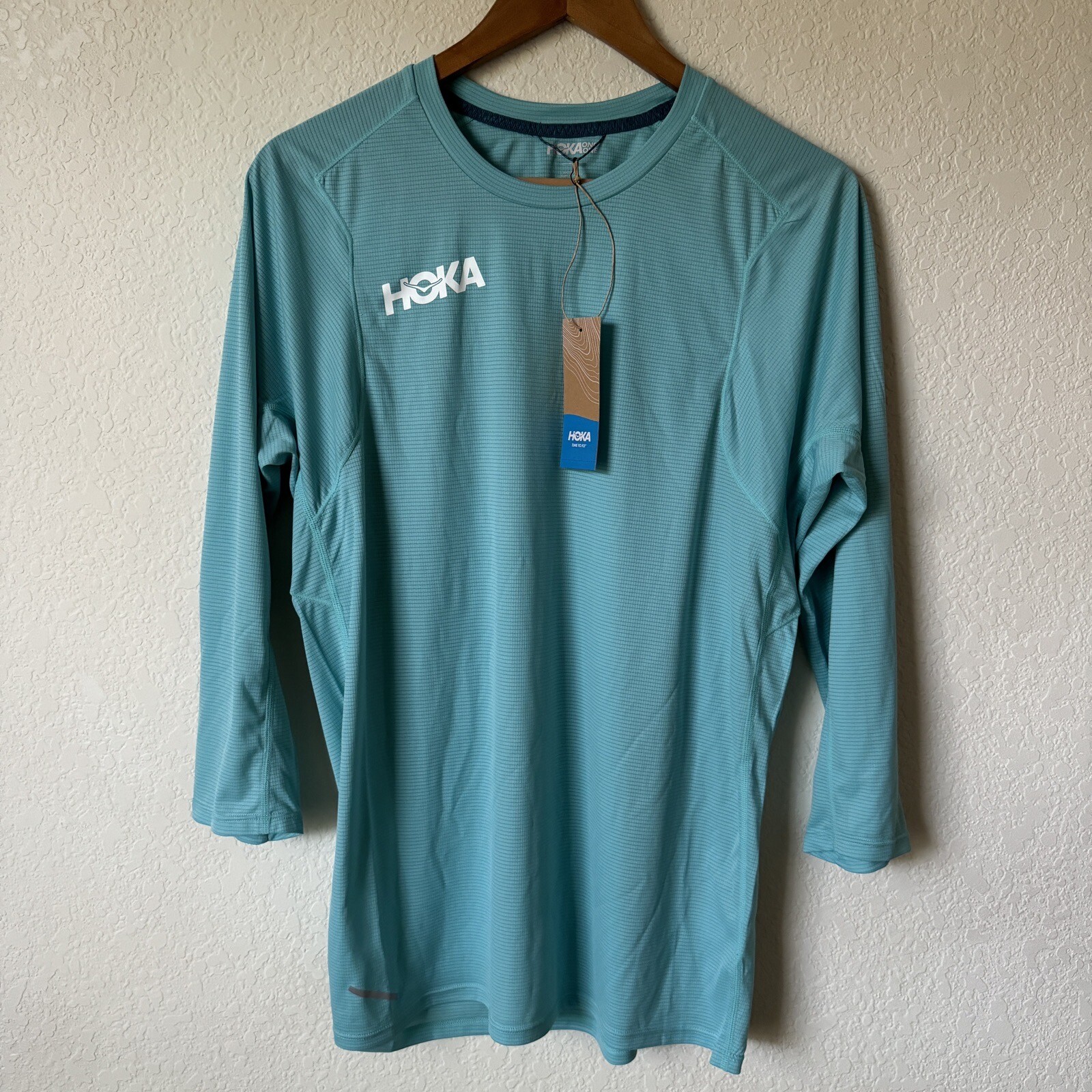 Hoka Glide 3/4 Sleeve Lightweight Running Shirt Mens Medium Turquoise New $58 gallery