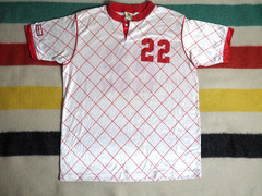 VTG 80s 90s Umbro Red White Hex USA Made Shiny Retro Soccer Jersey Mens L