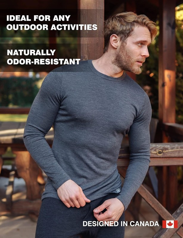 Comfortable 17.5 Micron Merino Wool Base Layer Top + Odor-Resistant Wool Socks gallery