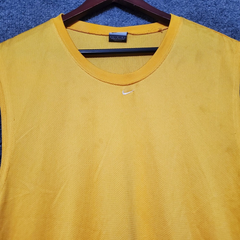 Nike Jersey Tank Mens Large Yellow Mesh Center Swoosh Basketball Y2K VTG Sports