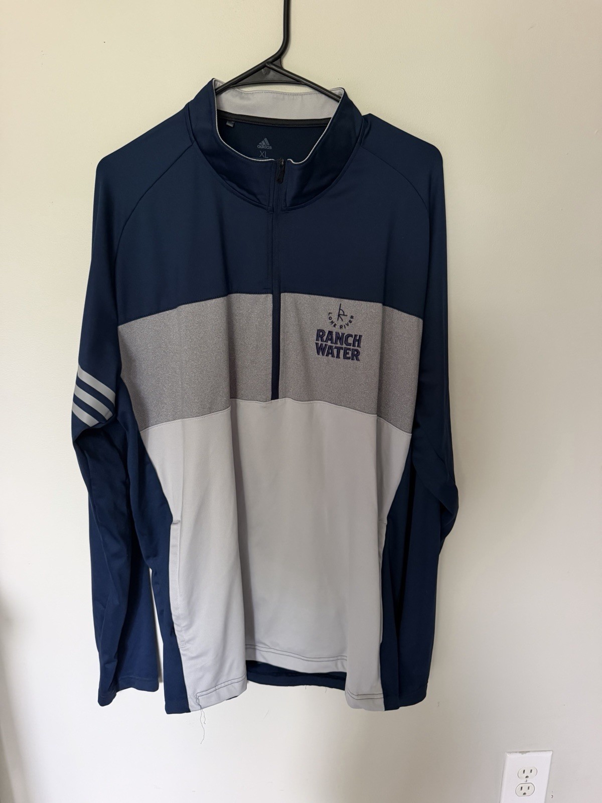 adidas Golf Men's XL Blue Gray Colorblock 1/4 Zip Mock Neck Pullover gallery