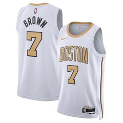 Nike Boston Celtics Jaylen Brown #7 NBA Jersey White Gold Black
