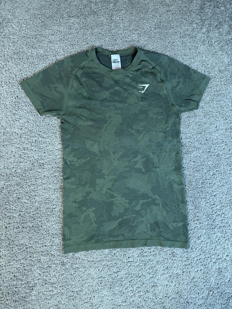 Gymshark Shirt Mens XS Green Camouflage Short Sleeve Jersey Breathable