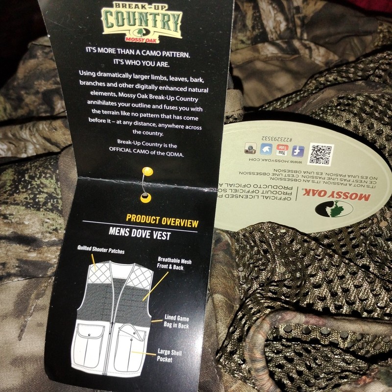 Mossy Oak Mens Dove Vest XL/2XL Break Up Country Camo Game Bag Breathable NWT gallery