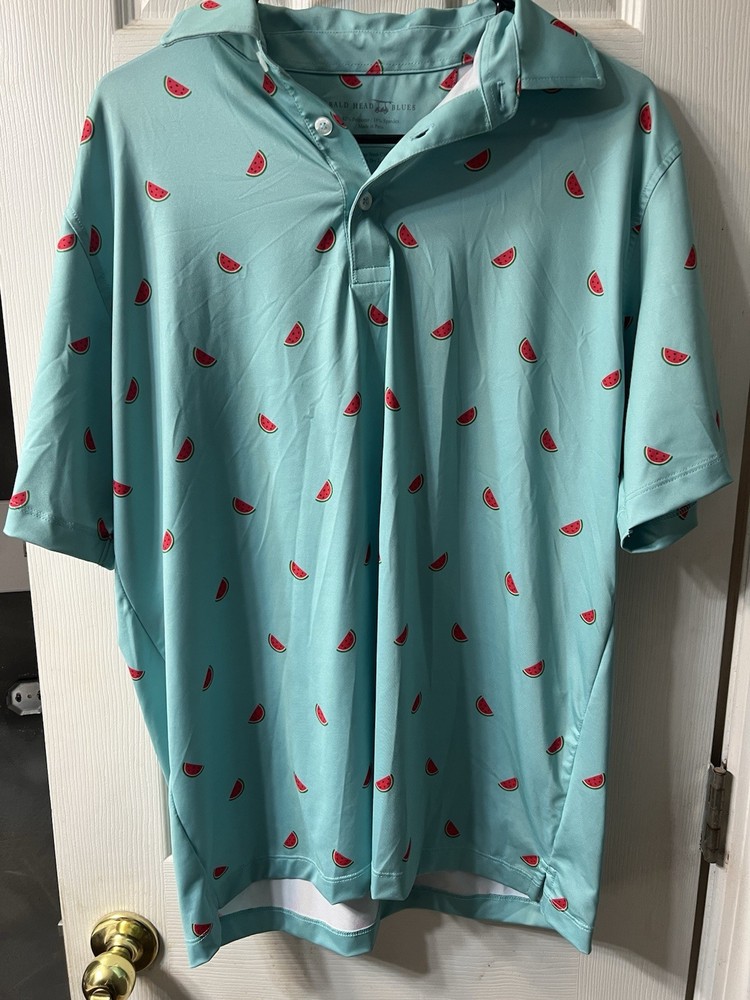 Bald Head Blues Men’s Med Watermelon Performance Polo Light Blue Golf Shirt